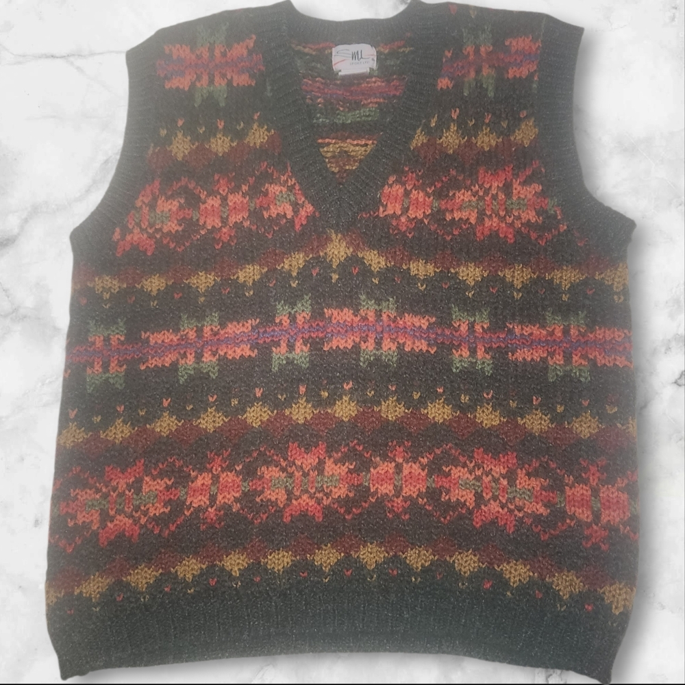 VINTAGE Multicolor Patterned Sweater Vest